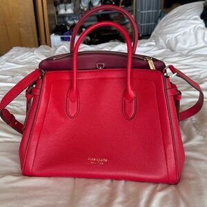 kate spade red leather pebbled satchel with top handles